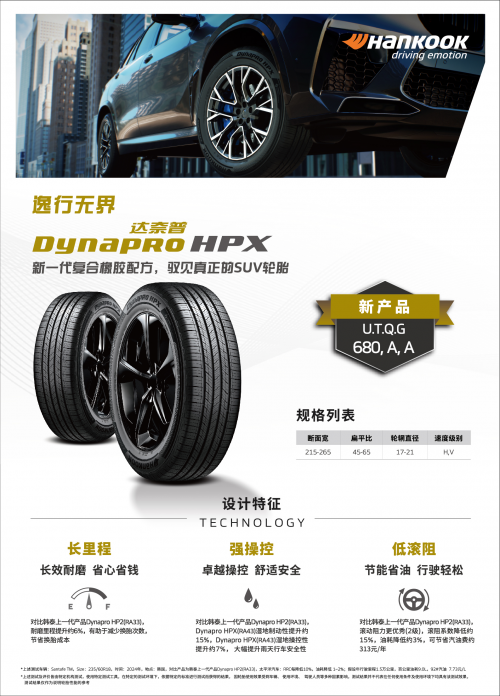九游娱乐网站：韩泰轮胎全新SUV产品DynaproHPX（RA43）焕新上市(图1)