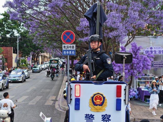 九游娱乐平台：开屏热搜放大镜｜让蓝花楹沦为背景板的昆明“特警天团”：颜值拉满安全感爆棚！(图5)